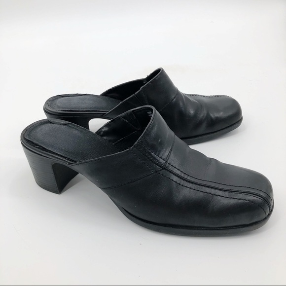 clarks black leather mules